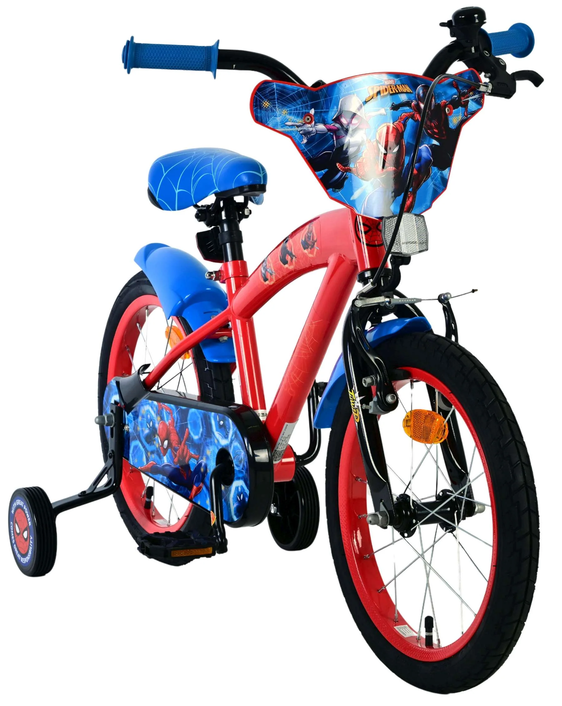 Bicicleta copii Marvel Spiderman 16 inch, pentru baieti, culoare rosu, frana de mana fata si butuc spate