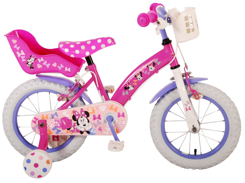 Bicicleta pentru fete, Disney Minnie Cutest Ever!, 12 inch, culoare roz violet, frane de mana fata - spate