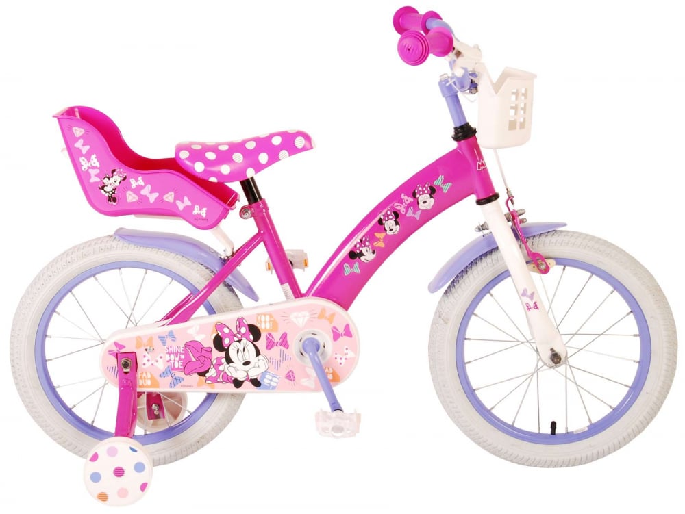 Bicicleta pentru fete Disney Minnie Cutest Ever!, 16 inch, culoare roz violet, frana de mana + contra