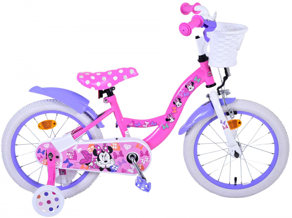 Bicicleta pentru fete Disney Minnie Cutest Ever!, 16 inch, culoare roz violet, frana de mana fata si frana contra spate