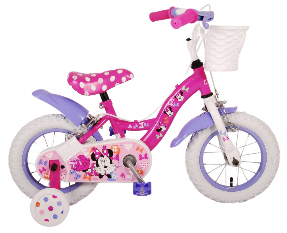 Bicicleta pentru fete, Disney Minnie Cutest Ever!, culoare roz violet, 12 inch, frane de mana fata - spate