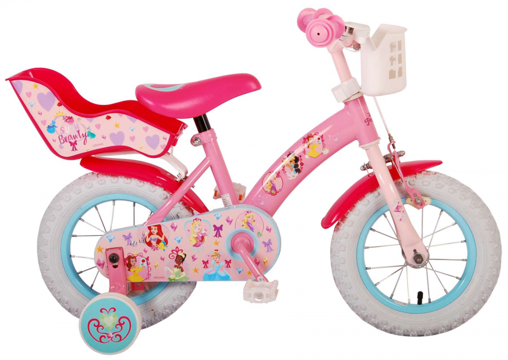 Bicicleta pentru fete Disney Princess, 12 inch, culoare roz, frana de mana fata + contra