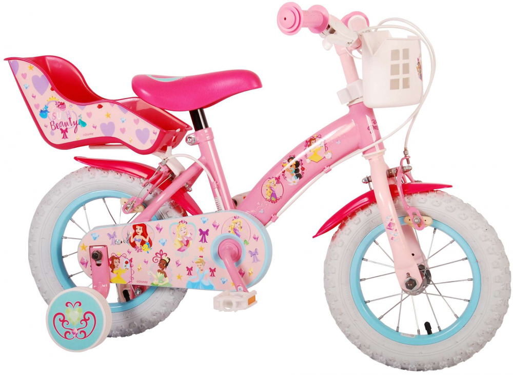 Bicicleta pentru fete Disney Princess, 12 inch, culoare roz, frana de mana fata - spate