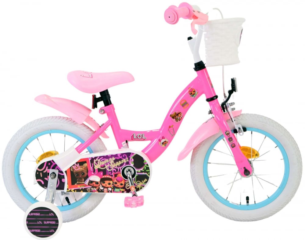 Bicicleta pentru fete LOL Surprise, 14 inch, culoare roz, frana de mana fata + contra