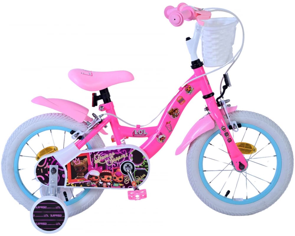 Bicicleta pentru fete LOL Surprise, 14 inch, culoare roz, frana de mana fata si contra spate