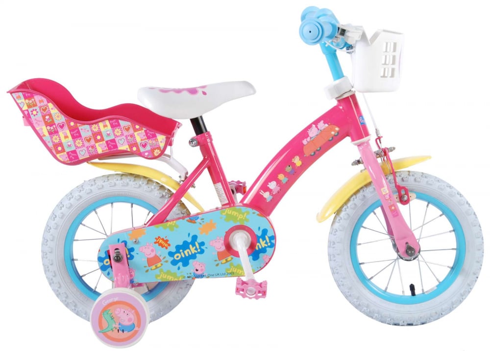 Bicicleta pentru fete Peppa Pig, 12 inch, culoare Roz Albastru, frana de mana + contra