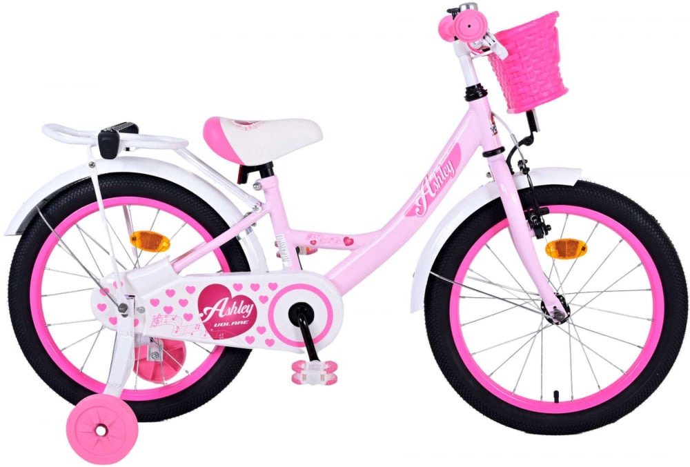 Bicicleta pentru fete Volare Ashley, 18 inch, culoare roz alb, frana de mana fata si contra