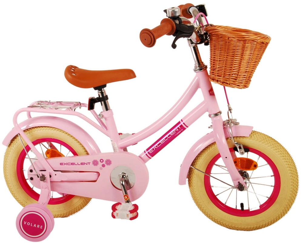 Bicicleta pentru fete Volare Excellent, 12 inch, culoare roz, frana de mana si contra