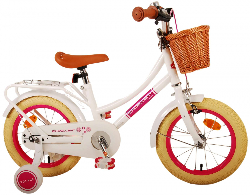 Bicicleta pentru fete Volare Excellent, 14 inch, culoare alb, frana de mana si contra