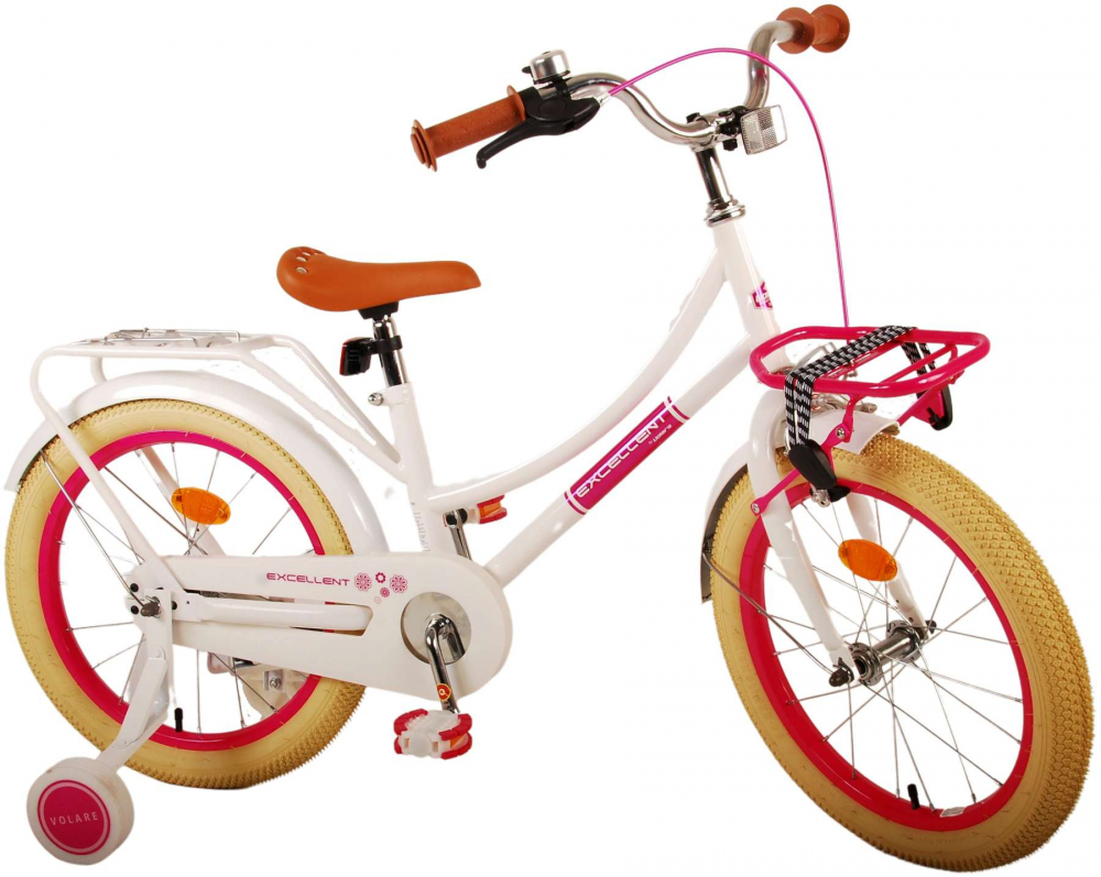 Bicicleta pentru fete Volare Excellent, 18 inch, culoare alb, frana de mana fata si frana contra spate