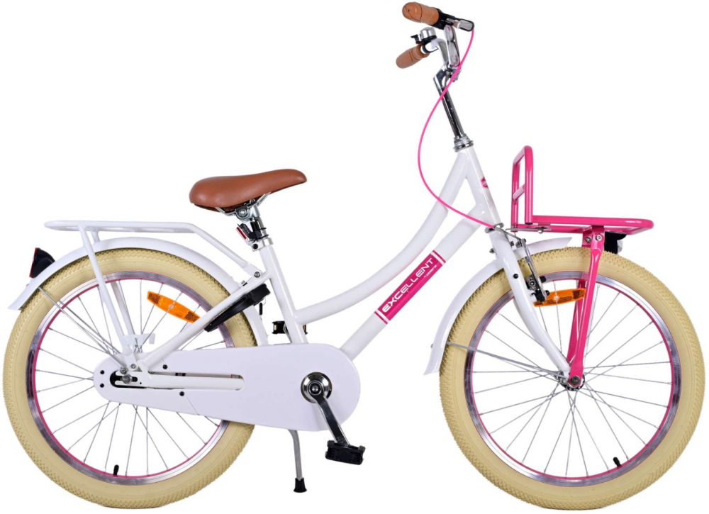 Bicicleta pentru fete Volare Excellent, 20 inch, culoare alb roz, frana de mana fata si contra