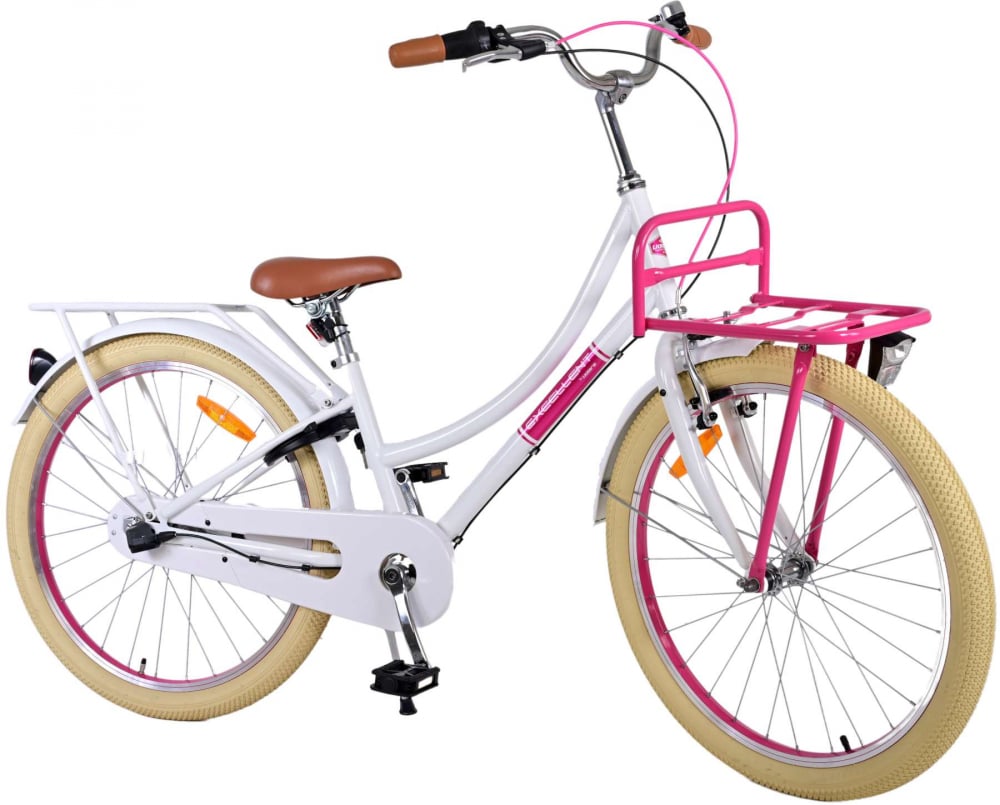 Bicicleta pentru fete Volare Excellent, 3 viteze, 24 inch, culoare alb roz, frana de mana fata si spate