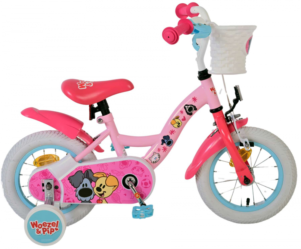 Bicicleta pentru fete Woezel  Pip, 12 inch, culoare roz, frana de mana fata si contra spate