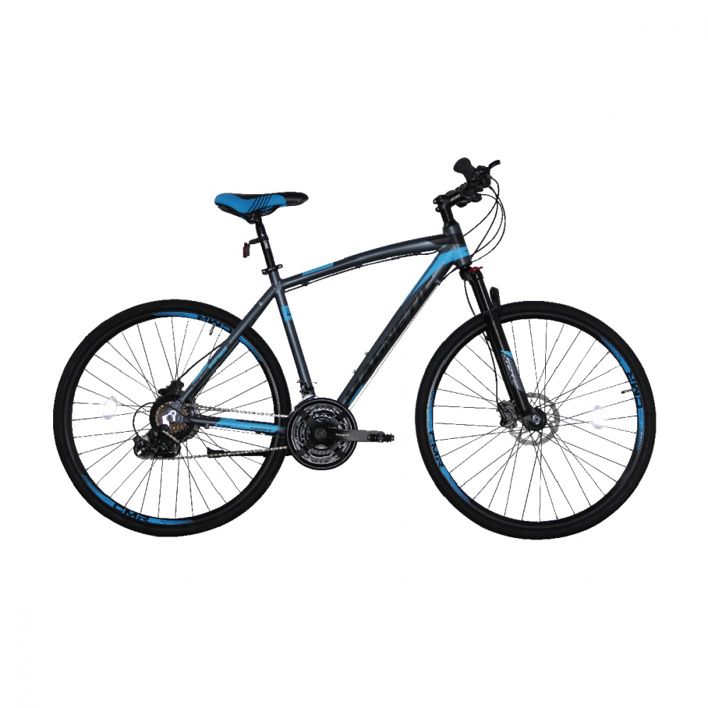 Bicicleta Trekking Umit Magnetic M-460-21-SHIM, culoare gri albastru, roata 28 , cadru aluminiu, frana disc hidraulica