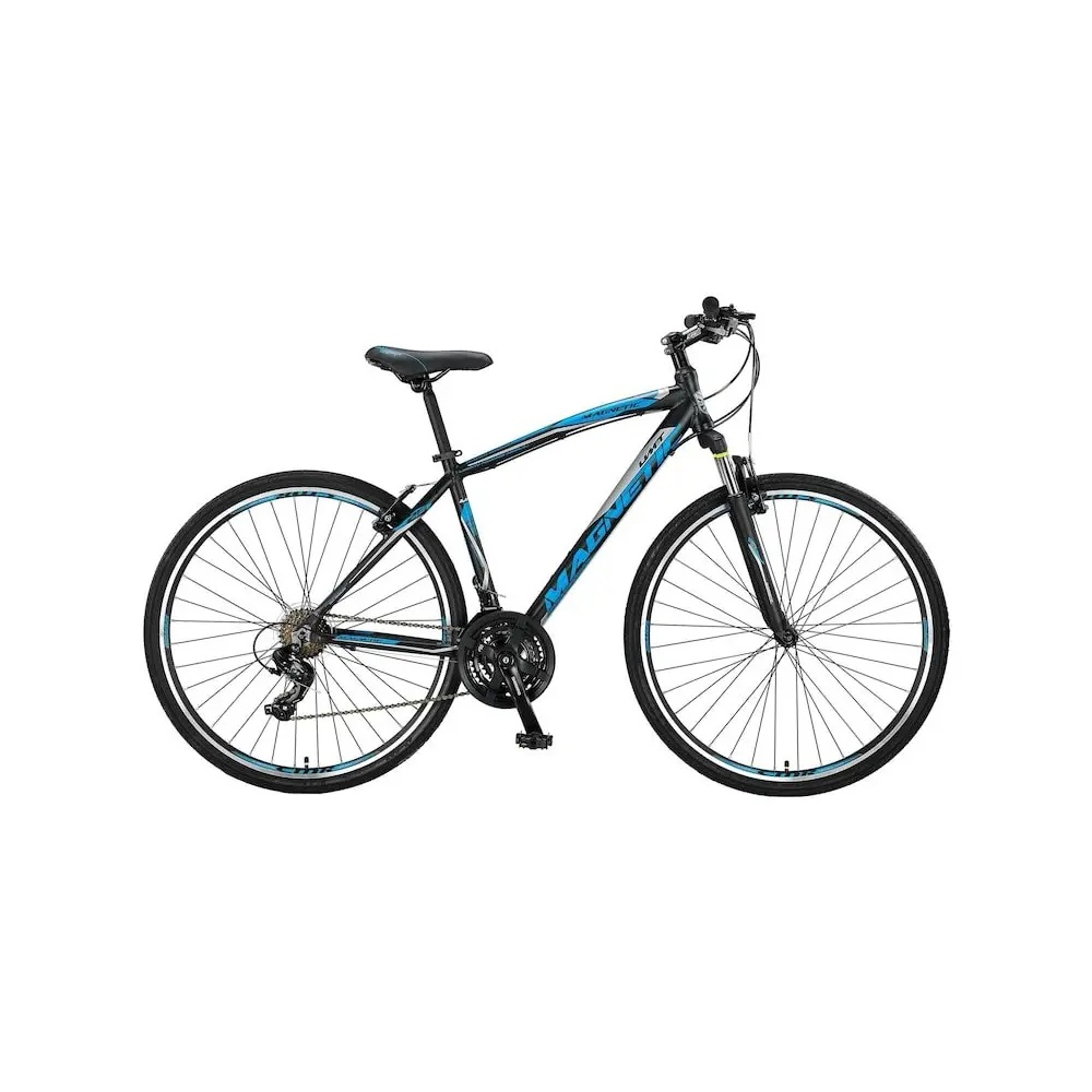 Bicicleta Trekking Umit Magnetic M-460-21-SHIM, culoare negru albastru, roata 28  , cadru aluminiu, frana disc hidraulica