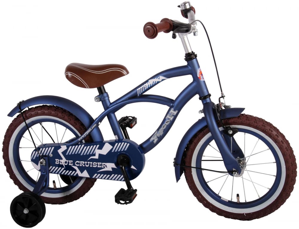 Bicicleta Volare Blue Cruiser pentru baieti, 14 inch, culoare albastru mat, frana de mana + contra