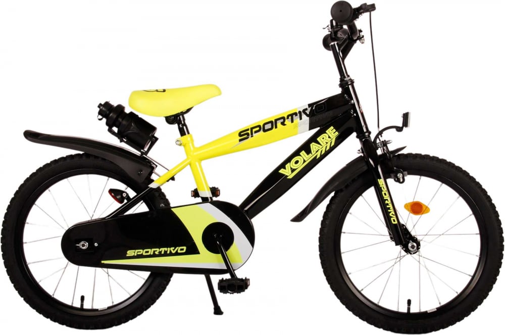 Bicicleta Volare Sportivo pentru Baieti, 18 inch, culoare Negru Galben neon, frana de mana + contra