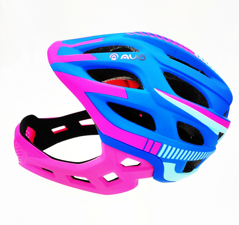 Casca biciclisti AVO-49, model fullface, marime L (48-56 cm), culoare albastru/roz [7]