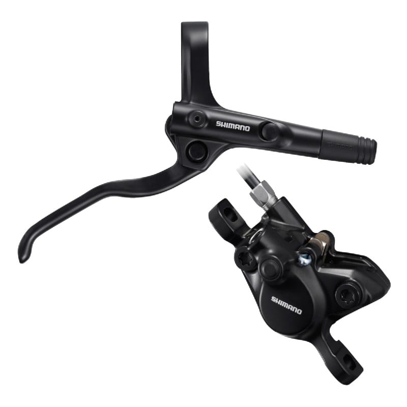 Frana pe disc Shimano BL-MT200(R), BR-MT200(R), levier otel, fara adaptor, placute resin, furtun SM-BH59-SS 1700mm negru, oliva si insertie conectare, culoare negru