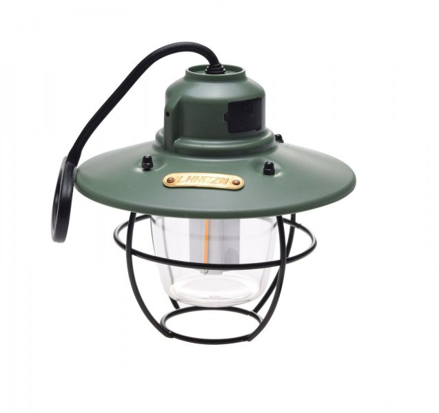 Lampa camping Retro, culoare verde, incarcare USB, agatatoare, 3 moduri de lumina