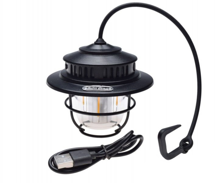 Lampa camping Retro, culoare negru, incarcare USB, agatatoare carlig