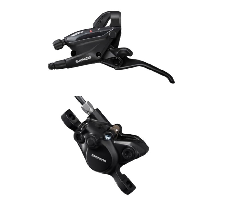 Maneta de schimbator frana Shimano ST-EF505(2L), BR-MT200(F), post mount, placute resin, inclus Oliva si insertie conectare, furtun SM-BH59-SS 1000mm, culoare negru, camasa SP41, 600mm