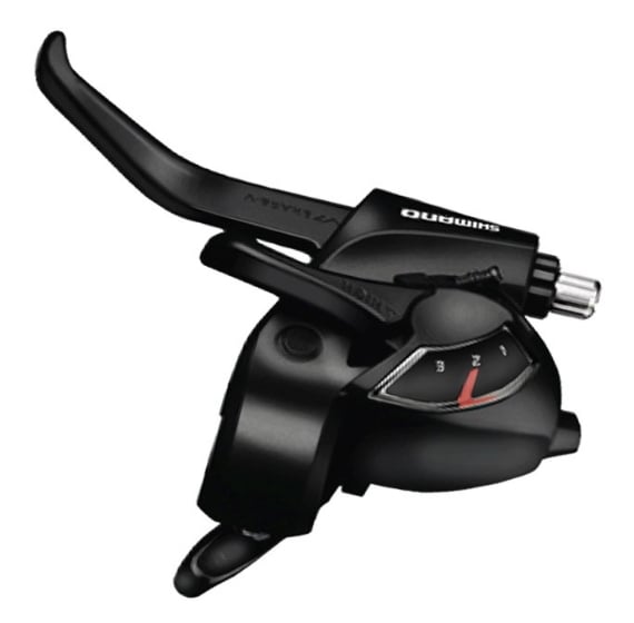 Maneta schimbator frana Shimano ST-EF41-L, montaj stanga, 3 viteze, cablu de schimbator 1800mm, 2 degete, pentru V-Brake, culoare negru