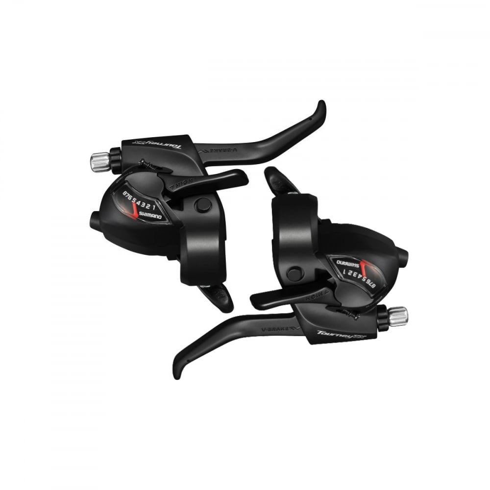 Maneta Schimbator Frana Shimano Tourney St-Tx800, 8X3 Vit., Ez-Fire Plus, 2 Degete, Pt. Frana V-Brake, Cabluri Schimbator Frana Lungime Standard, Negru, Ambalat Ind.