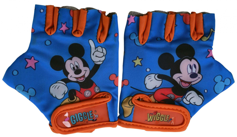 Manusi ciclisti copii Mickey Mouse, culoare albastru portocaliu