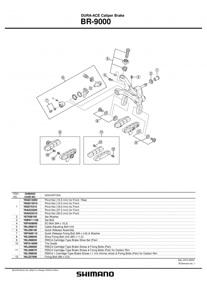 Saboti De Frana Shimano Br-9000 R55C4 Cartridge, 1 Per. [3]