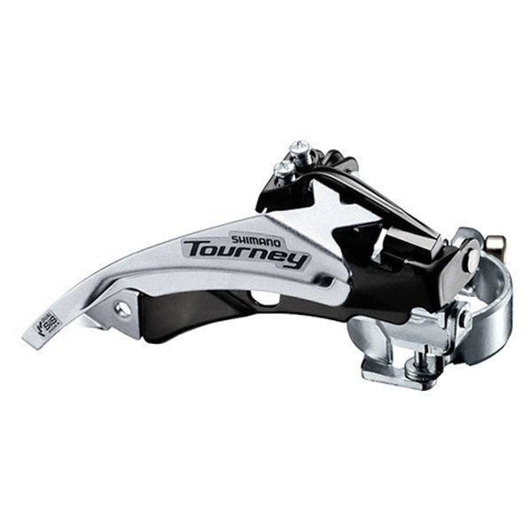 Schimbator fata Shimano Tourney Fd-Ty500-Ts3 triplu pentru 6 7 viteze pe spate Top Swing tragere dubla colier 34.9Mm (Incl. Adaptor 31.8Mm 28.6Mm), Unghi Cs 63-66 pentru 42T, Chainline 47.5 50mm