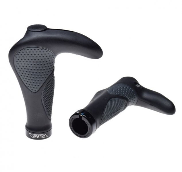 Set 2 mansoane biciclete ergonomice cu coarne, LockOn, culoare gri negru