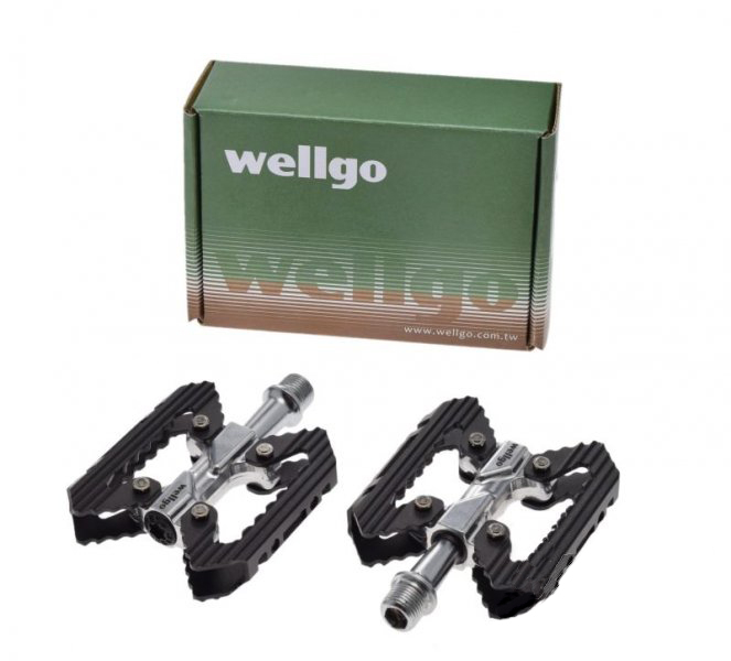 Set 2 pedale Wellgo din aluminiu forjat, filet 9 16, culoare negru