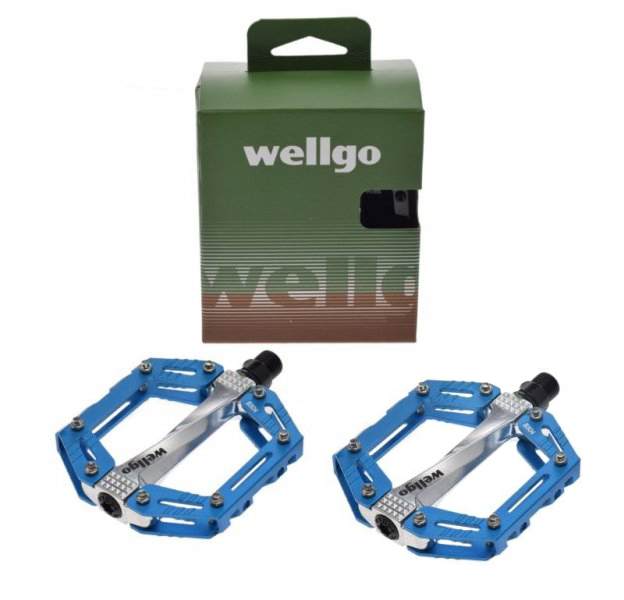 Set 2 pedale Wellgo din aluminiu pentru bicicleta, filet 9 16, culoare albastru