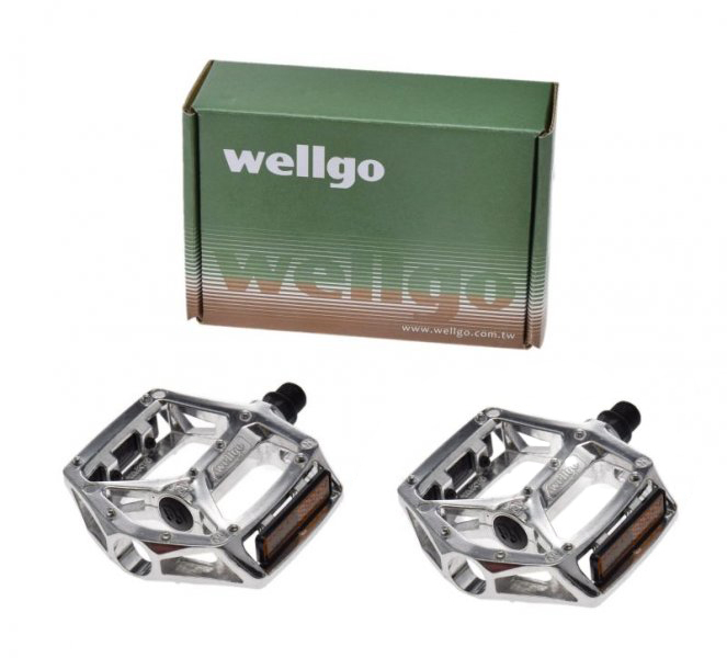 Set 2 pedale Wellgo din aluminiu pentru bicicleta, filet 9 16, culoare argintiu