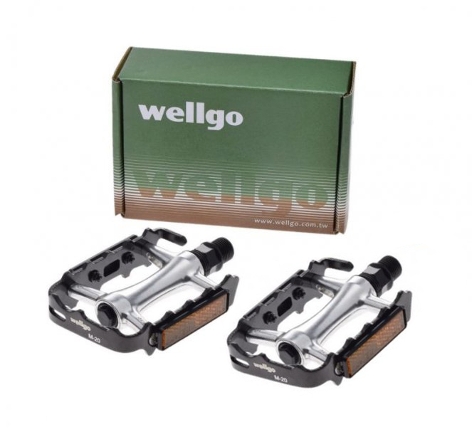 Set 2 pedale Wellgo din aluminiu pentru bicicleta, filet 9 16, culoare negru argintiu