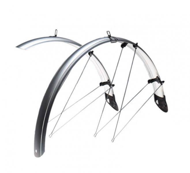 Set aparatori noroi fata spate bicicleta 24 , latime 43 mm, material PVC, culoare argintiu