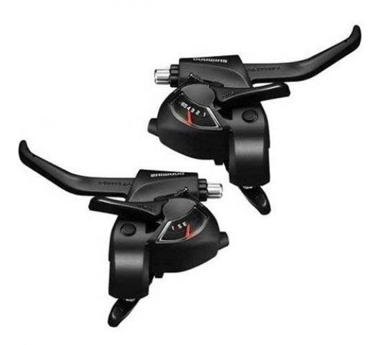 Set Maneta Schimbator Frana Shimano Tourney St-Ef41, 7X3 Vit., 2 Degete, Pt. Frana V-Brake, Cabluri Schimbator Frana Lungime Standard, Negru, Ambalat Ind.