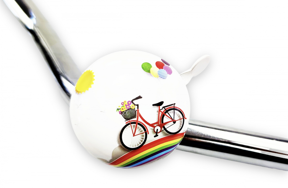 Sonerie biciclete Jet 65mm, model clasic, culoare alb, model cu bicicleta [2]