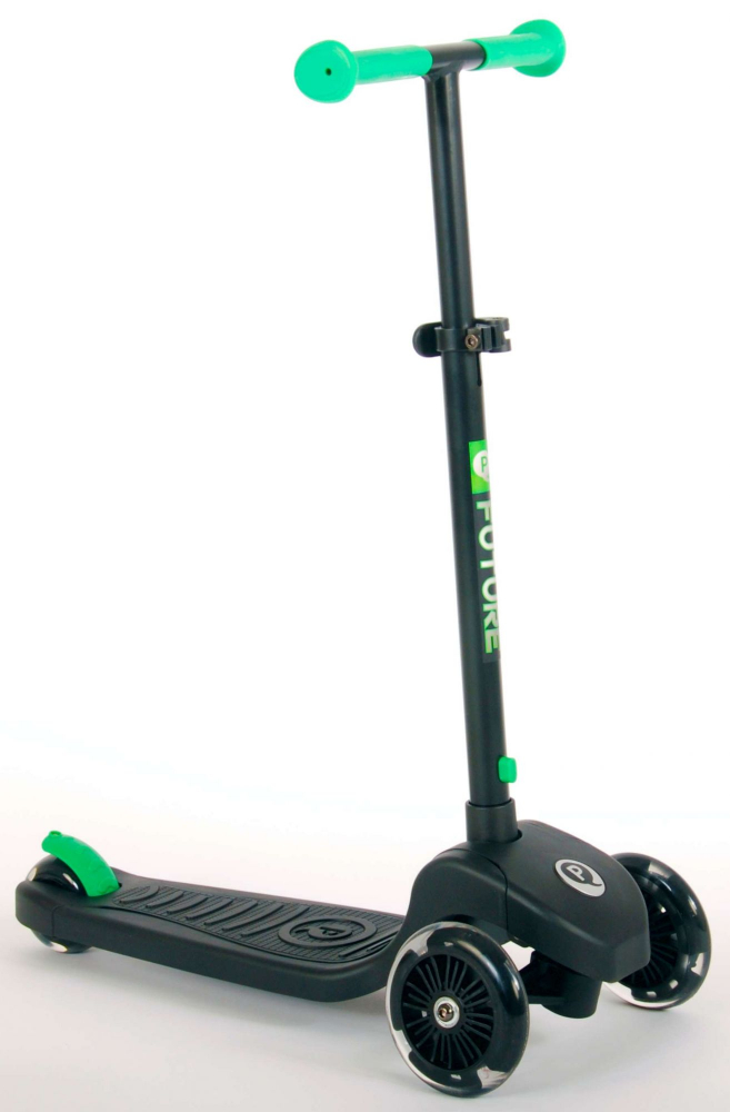 Trotineta QPlay Future Scooter, pentru copii, culoare negru verde, Iluminat cu led