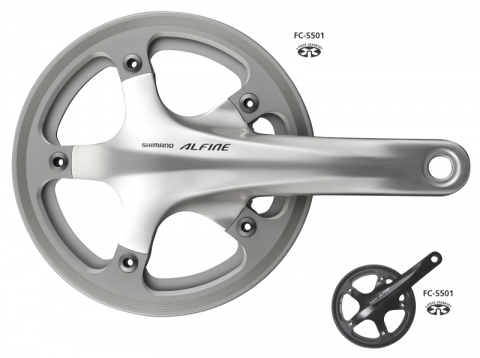 Transmisie & Accesorii - Angrenaj Pedalier Shimano Alfine FC-S501, 45T, Brat 170MM, CG Single, Inclus BB BSA, Argintiu