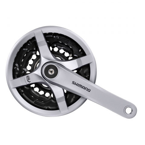 Angrenaje - Angrenaj Pedalier Shimano Tourney Fc-Ty501, 42X34X24T, Brat 175Mm, Pt. 6/7/8 Vit. Pe Spate, Cg, Suruburi De Fixare, Argintiu, Ambalat Ind.