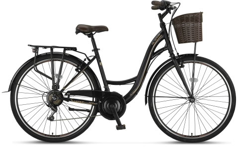 Biciclete - Bicicleta City Umit Alanya, roata 28", 21 viteze, culoare negru/maro, cadru din otel