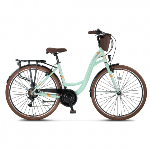City - Bicicleta City Umit Valencia, L-430-AT, roata 28", cadru 430mm aluminiu, frana V-Brake, culoare turcoaz/maro