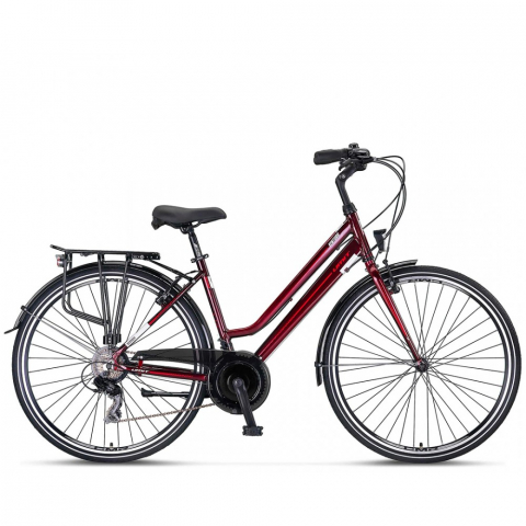 Biciclete - Bicicleta City Umit Ventura, L-430-AT, culoare visiniu/alb, roata 28", cadru 430mm aluminiu, frana V-Brake