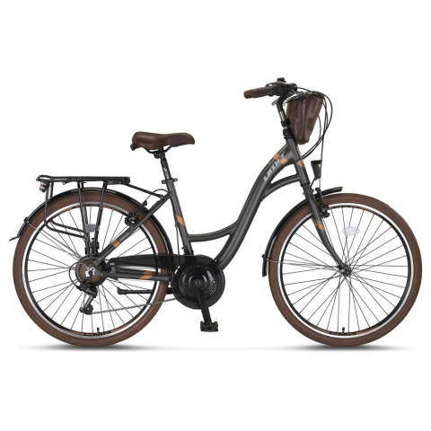 City - Bicicleta City Umit Valencia, L-430-AT, roata 28", cadru 430mm aluminiu, frana V-Brake, culoare gri/maro