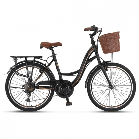 City - Bicicleta City Umit Alanya, roata 26", 21 viteze, culoare negru/maro, cadru din otel