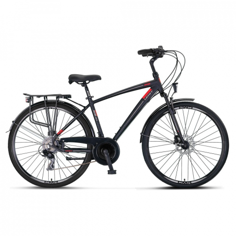 City - Bicicleta City Umit Ventura, M-460-ATB-S, culoare negru/rosu, roata 28", cadru 460mm din aluminiu, frana hidraulica