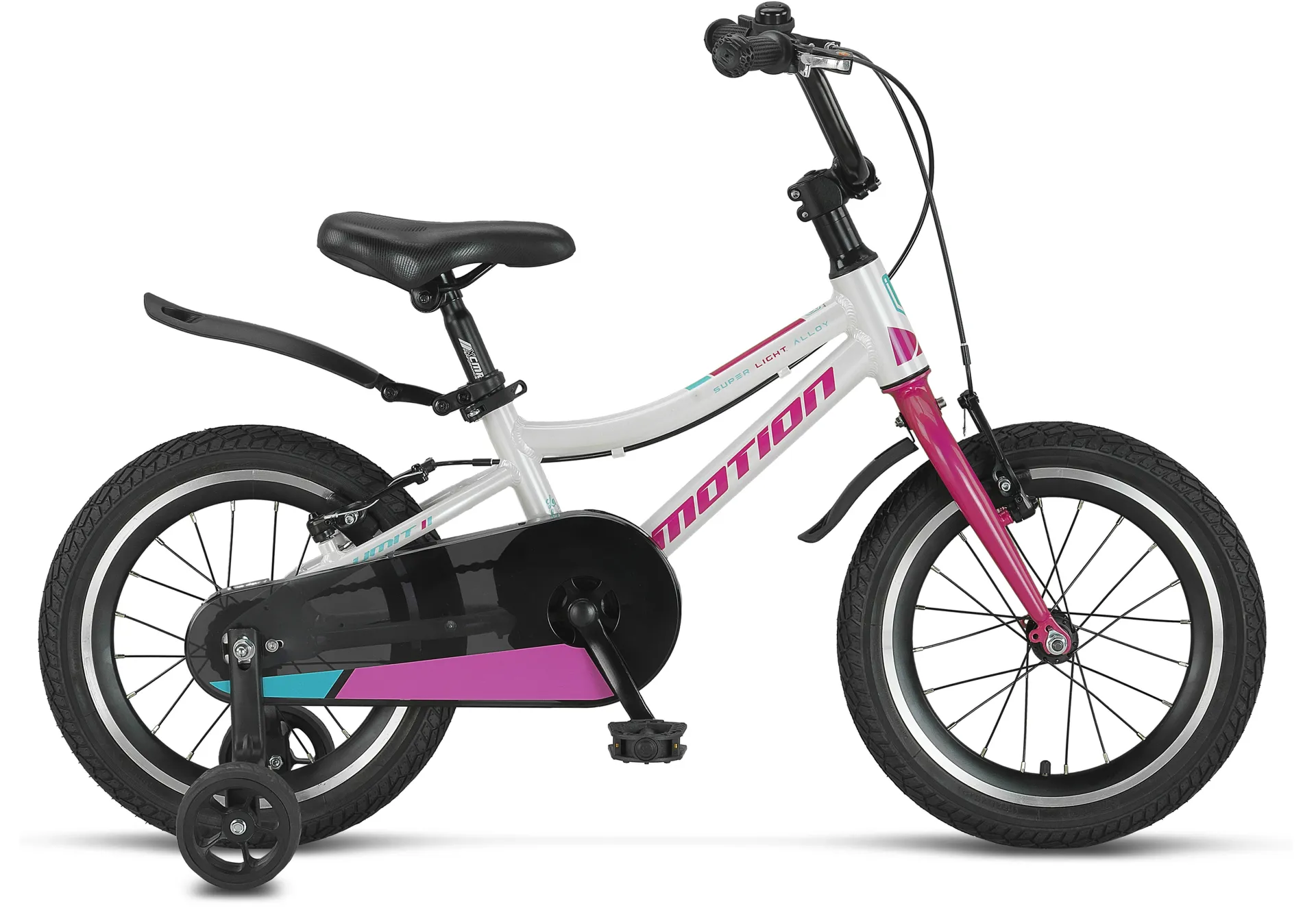 Copii - Bicicleta copii Motion Lady, culoare alb/roz, roata 16", cadru din otel