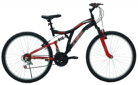 Copii - Bicicleta copii Tec Master full suspensie, roata 24", culoare negru/rosu